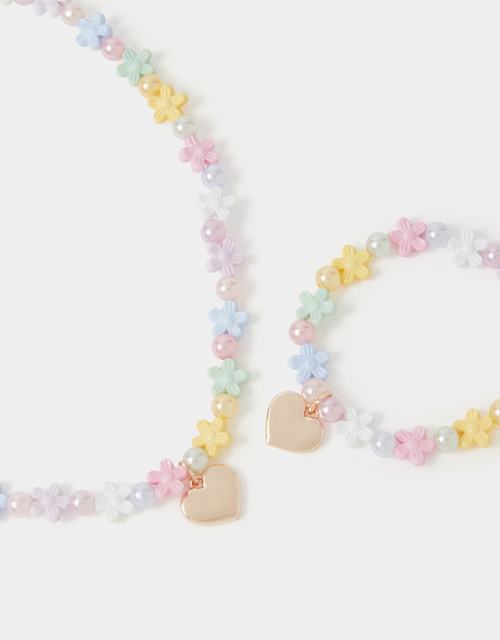 Girls Beaded Flower Necklace & Bracelet Set