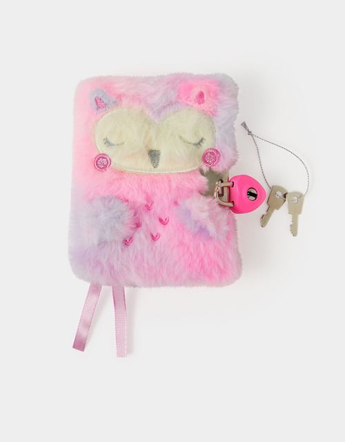 Girls Faux Fur Owl Lockable Journal