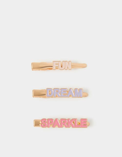 3-Pack Girls Slogan Hair Slides