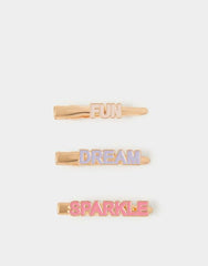 3-Pack Girls Slogan Hair Slides