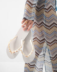 Bead Embellished Flip Flops White