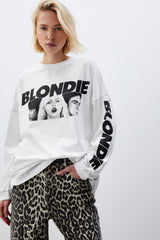 White 100% Cotton License Blondie Graphic Long Sleeve Skater Band T-Shirt