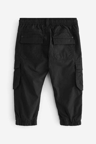 Black Lined 100% Cotton Cargo Trousers