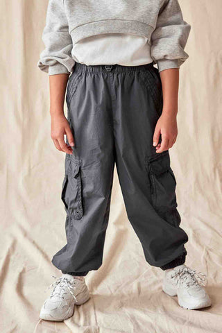 Charcoal Grey 100% Cotton Parachute Cargo Trousers