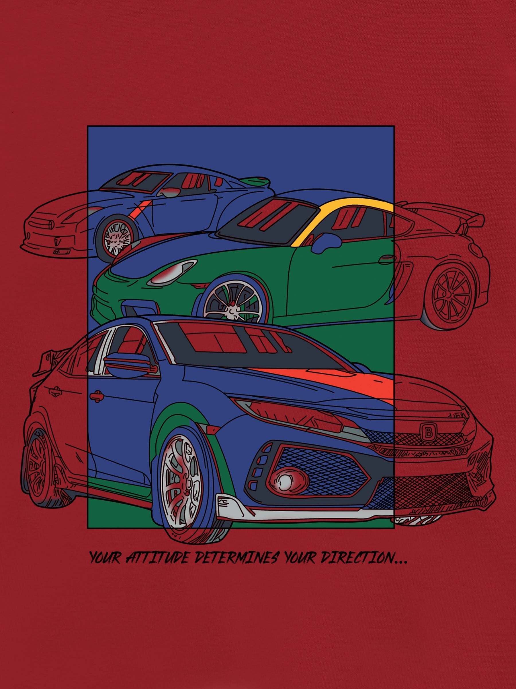 Red 'Sports Cars' Printed Casual T-Shirt Brumano Pakistan