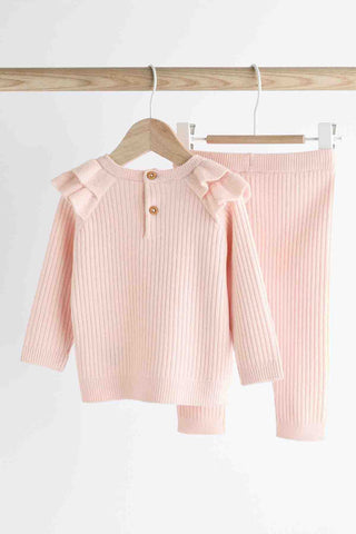 Pink Knitted Baby Jumper & Leggings Set