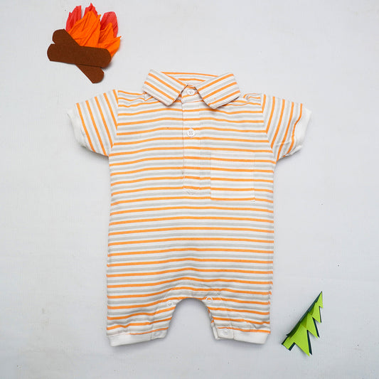 Orange Striped Collared Bodysuit