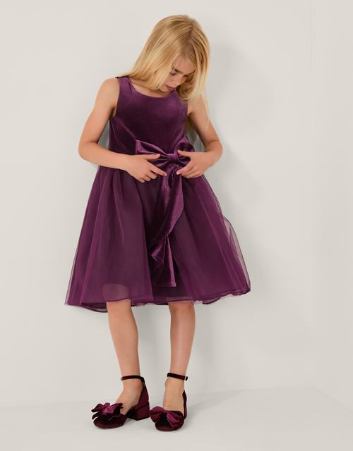 Velvet Bow Party Dress Purple
