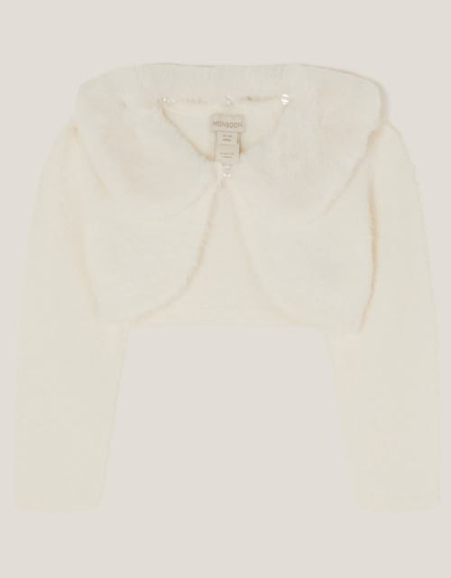 Baby Detachable Collar Fuzzy Cardigan Ivory