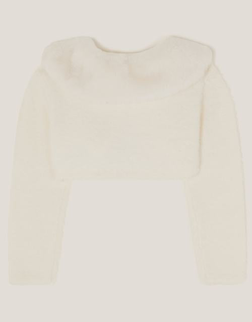 Baby Detachable Collar Fuzzy Cardigan Ivory