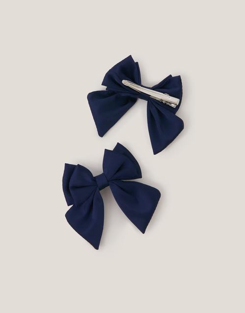 2-Pack School Bow Hair Clips Blue