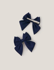 2-Pack School Bow Hair Clips Blue