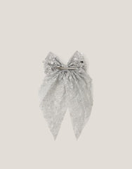 Long Sequin Bow Hair Clip Silver