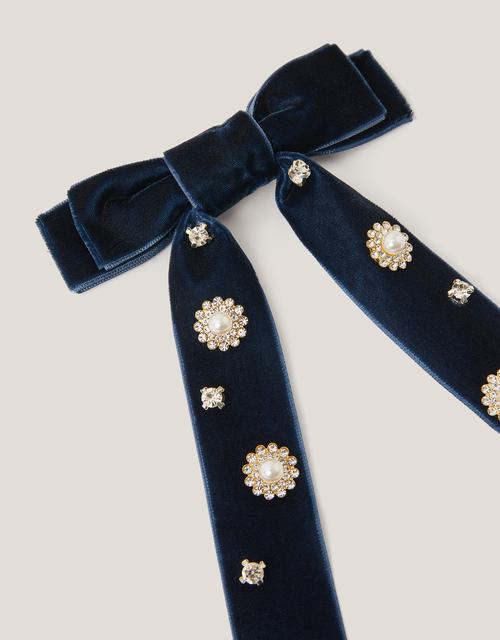Jewel Velvet Ribbon Bow Hair Clip