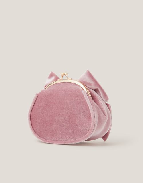 Velvet Bow Clip Frame Bag Pink
