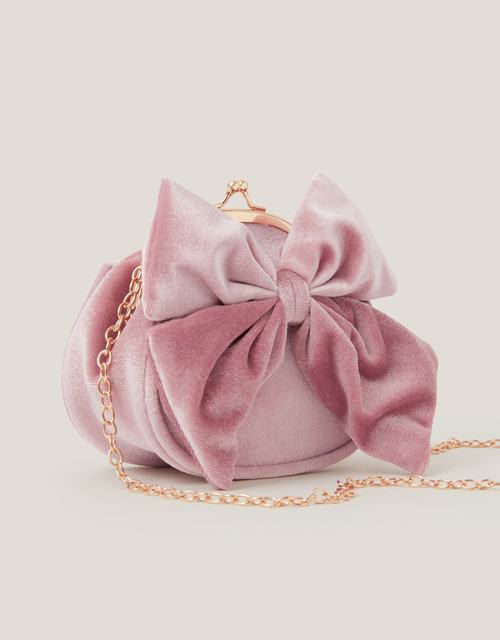 Velvet Bow Clip Frame Bag Pink