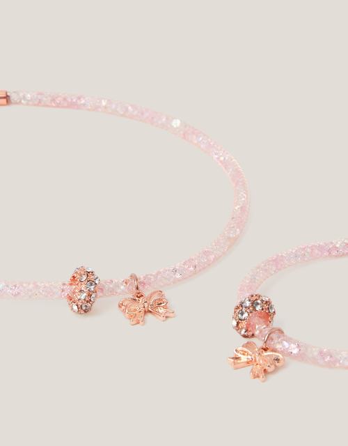 Bow Charm Tube Necklace & Bracelet Set