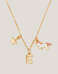 Initial Unicorn Charm Necklace Pink