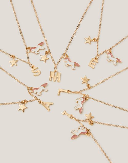 Initial Unicorn Charm Necklace Pink