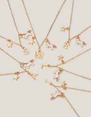 Initial Unicorn Charm Necklace Pink