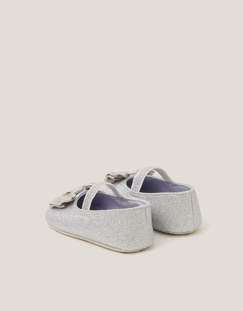 Baby Bow Glitter Booties & Headband Set Silver