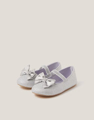 Baby Bow Glitter Walker Shoes Silver