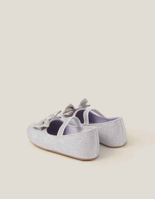 Baby Bow Glitter Walker Shoes Silver