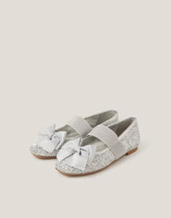 Glitter Bow Ballet Flats Silver