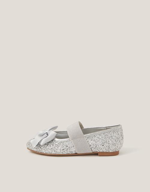 Glitter Bow Ballet Flats Silver