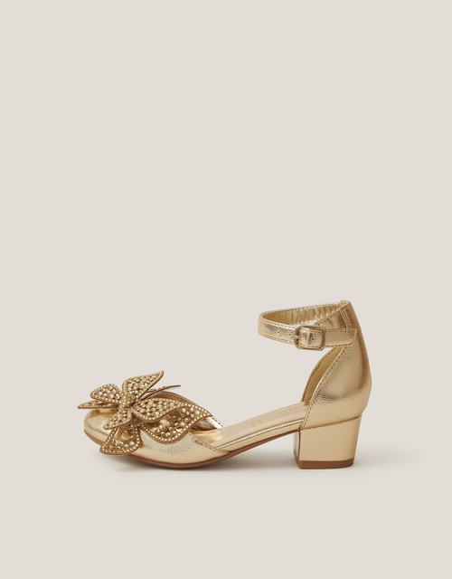 Butterfly Metallic Heels Gold