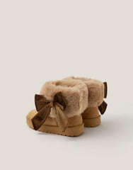 Bow Faux Fur Suedette Ankle Boots Tan