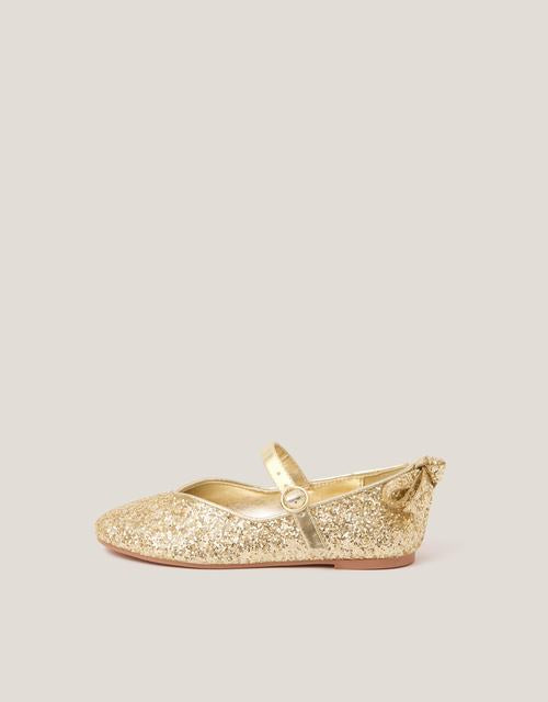 Glitter Back Bow Ballet Flats Gold