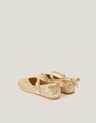 Glitter Back Bow Ballet Flats Gold