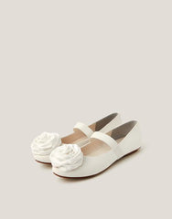 Rosette Strap Ballet Flats Ivory