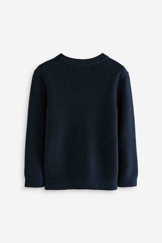 Navy Blue 100% Cotton Crew Neck Knitted Jumper