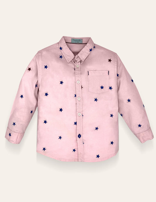 Boys Star Embroidered Pink Chambray Shirt