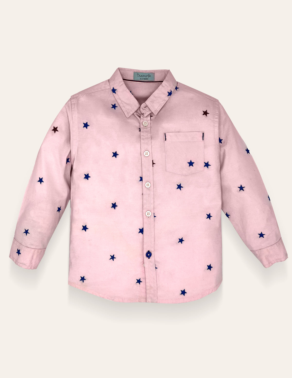Boys Star Embroidered Pink Chambray Shirt