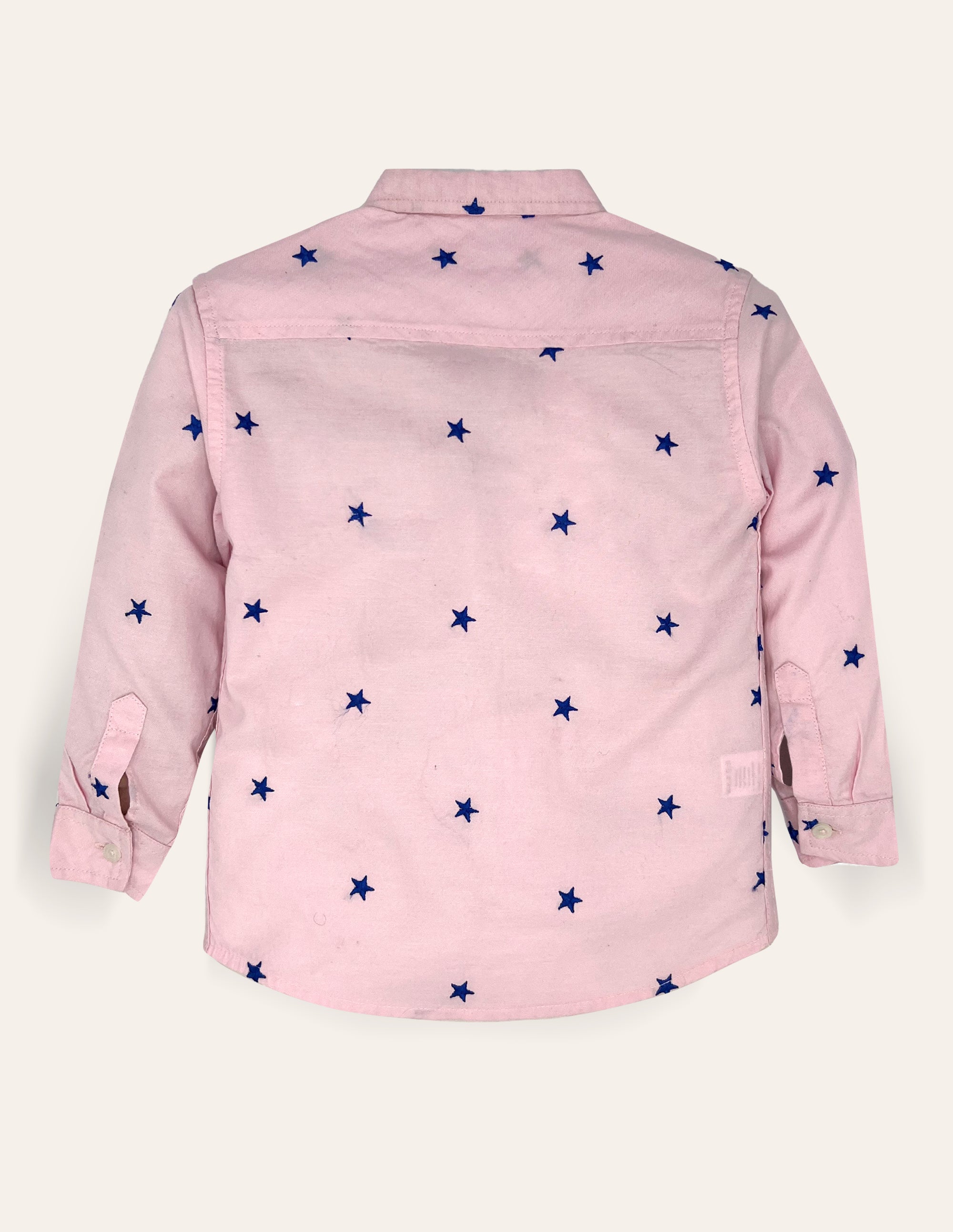 Boys Star Embroidered Pink Chambray Shirt