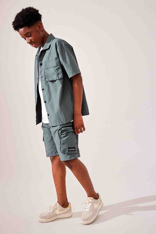 Blue Short Sleeve Utility Shirt & Shorts Set