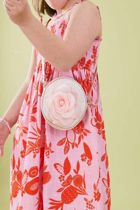 Kids Pearly Flower Round Bag