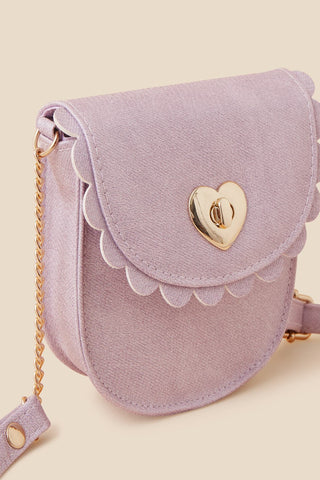 Girls Scallop Edge Heart Clasp Cross-Body Bag