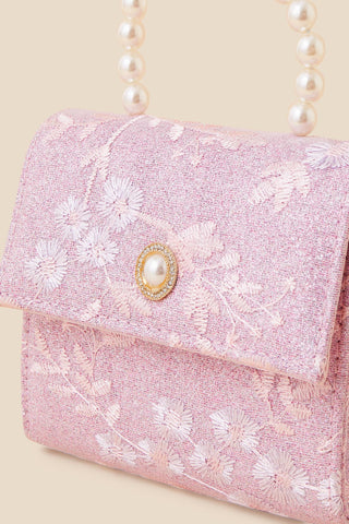 Girls Embroidered Pearl Handle Bag