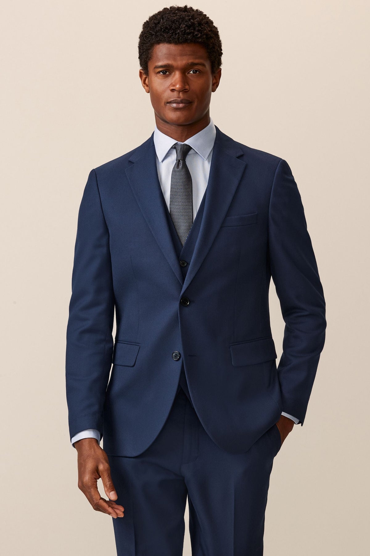 Bright Blue Slim Fit Textured Suit Jacket