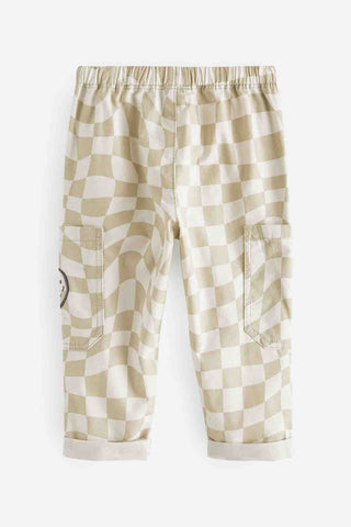 Neutral Checkerboard 100% Cotton Side Pocket Pull-On Trousers