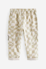 Neutral Checkerboard 100% Cotton Side Pocket Pull-On Trousers