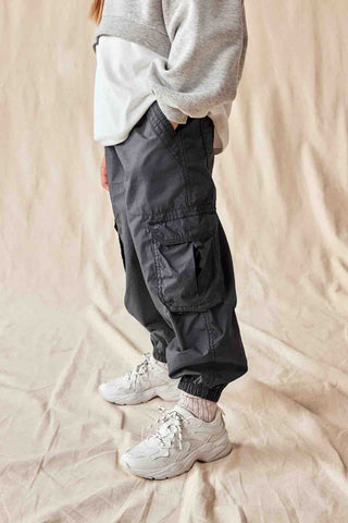 Charcoal Grey 100% Cotton Parachute Cargo Trousers