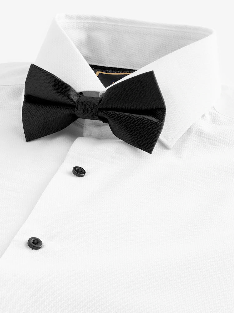 White Textured/Black Bow Tie Slim Fit Single Cuff Shirt And Bow Tie Pack