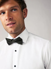 White Textured/Black Bow Tie Slim Fit Single Cuff Shirt And Bow Tie Pack