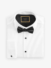 White Textured/Black Bow Tie Slim Fit Single Cuff Shirt And Bow Tie Pack