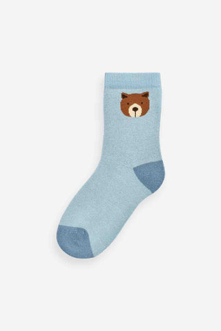 Bear Stripe Cosy Terry Cotton Rich Socks 5 Pack